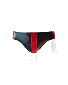 Leather Jocks with Stripes - L - Black/Red