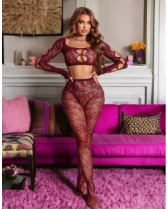 Top with Pantyhose S/L - Wine Red