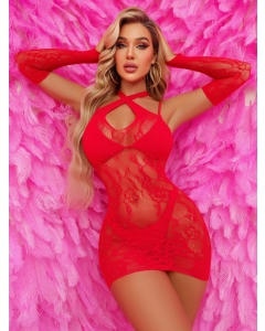 Babydoll with Gloves S/L - Red