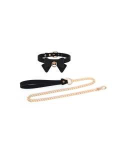 Silicone Collar with Bow, Leash and Chains Black